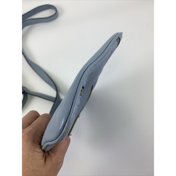 Michael Kors Moxley Crossbody Bag Pebbled Leather Light Blue Zip Snap Purse - Picture 6 of 14